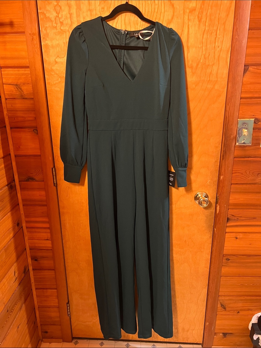 Lulu's Forest Green Long-Sleeve V-Neck Jumpsuit